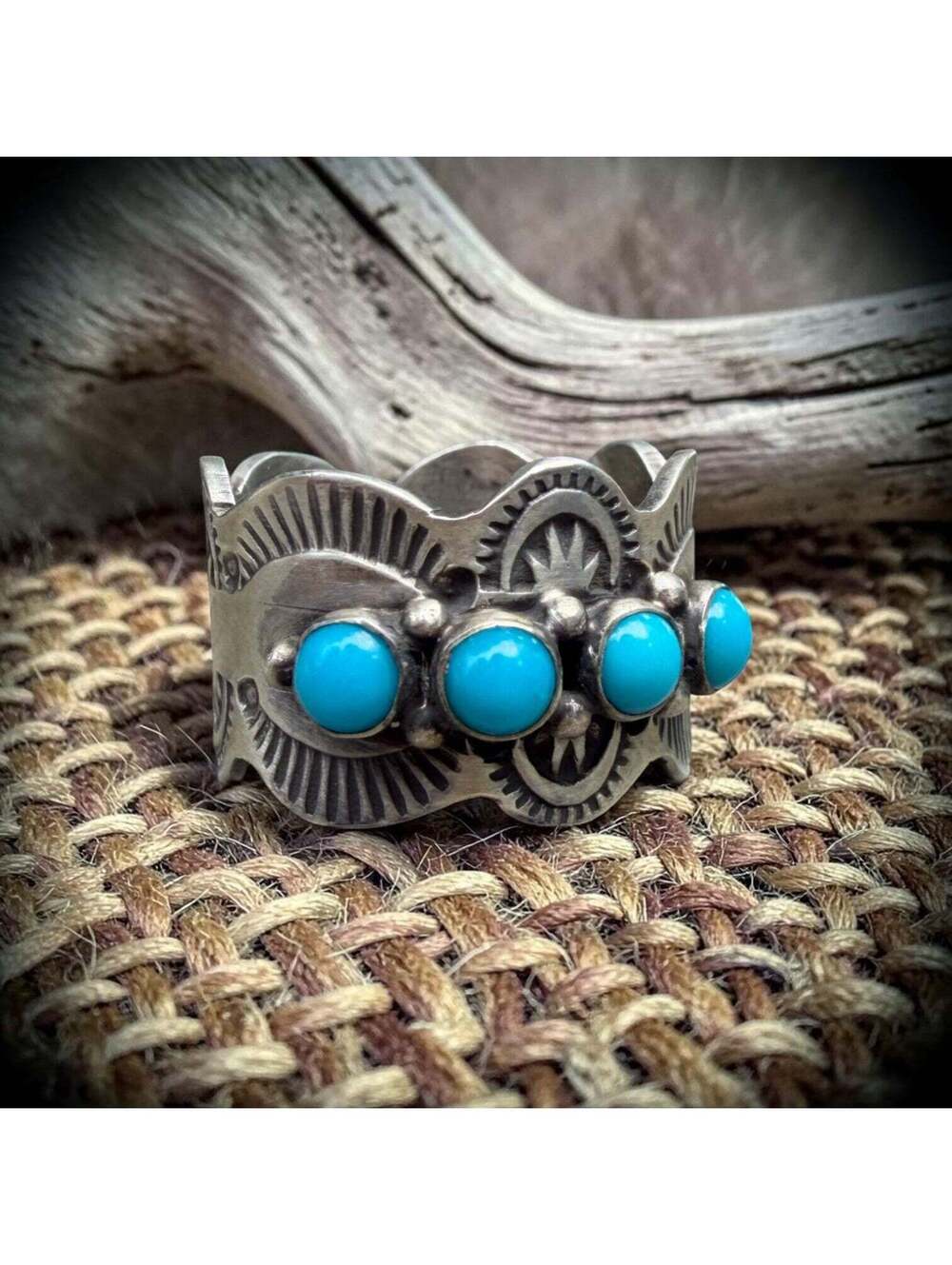 Native-Made Kingman Turquoise Wide Band Ring